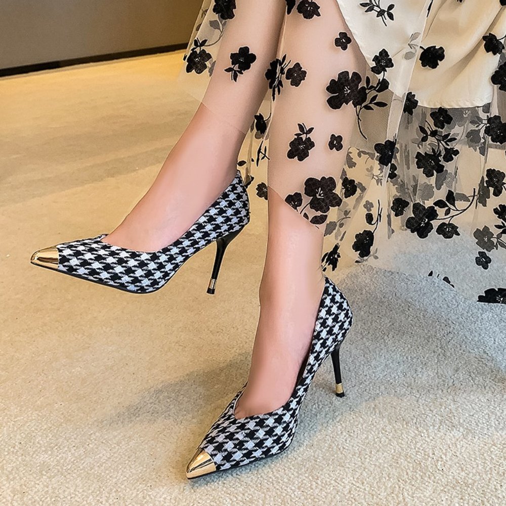 Toe High Heel Plaid High Heels Shoes
